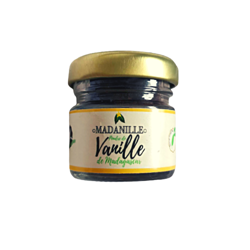 Poudre de vanille en pot Madanille, vanille Bourbon de Madagascar.